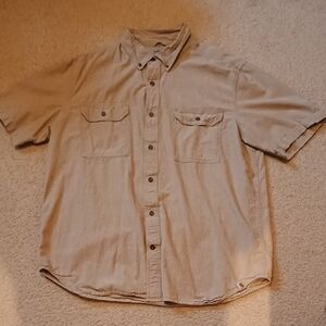 Carhartt Relaxed Fit Short Sleeve Casual Beige Button Down Shirt Men's Size XL